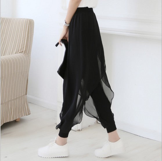 Solid Chiffon Harlem Slacks Fake Two Yoga Leggings