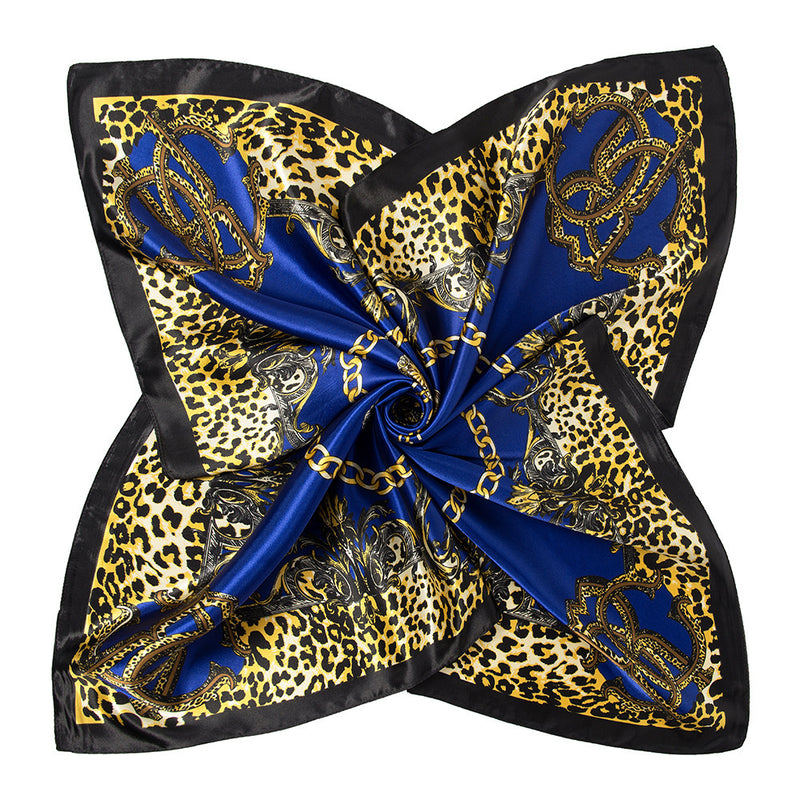 Ladies imitation silk scarf Malaysia head scarf leopard print chain print big square scarf