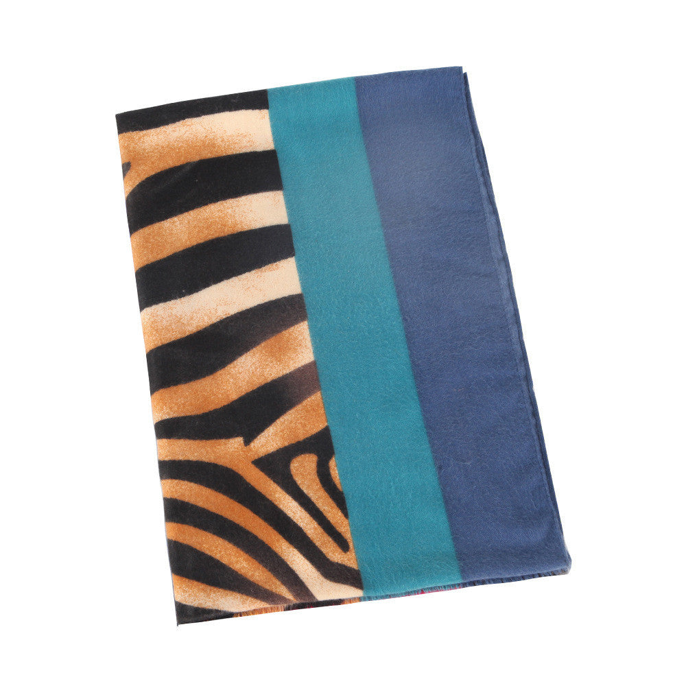 Double sided Satin printed zebra scarf with color edge