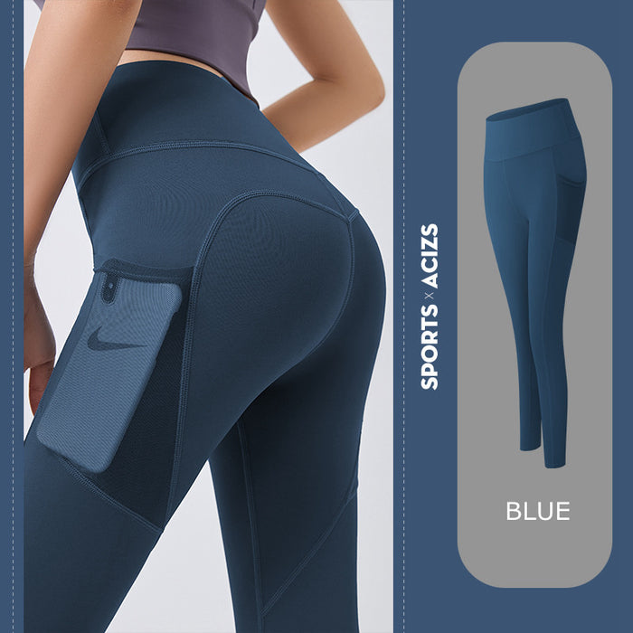 Thin Gym Pants With Buttock Mesh Tight Side Pockets