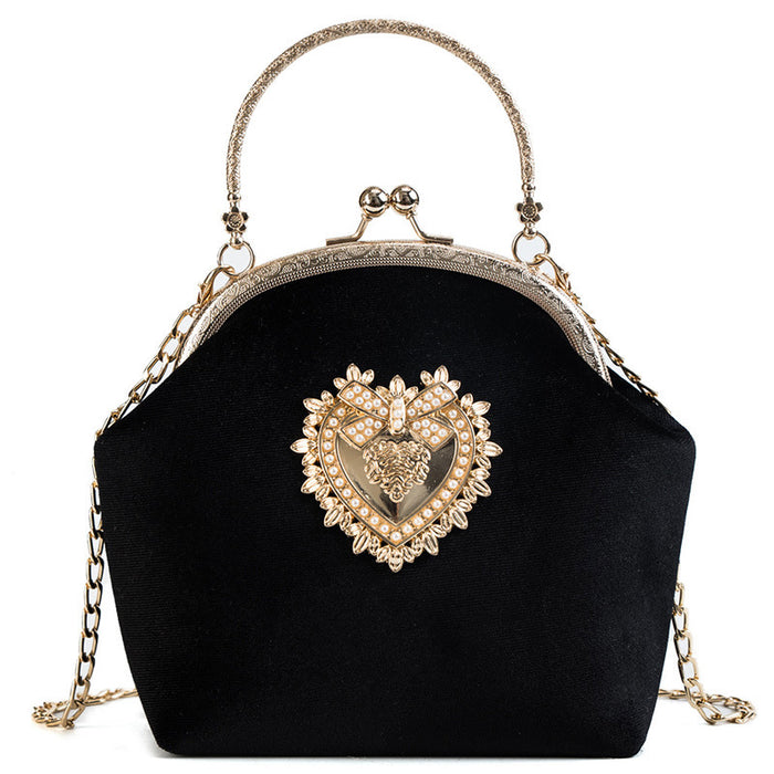 Personalized hand pocket retro gold velvet shell bag with diamonds