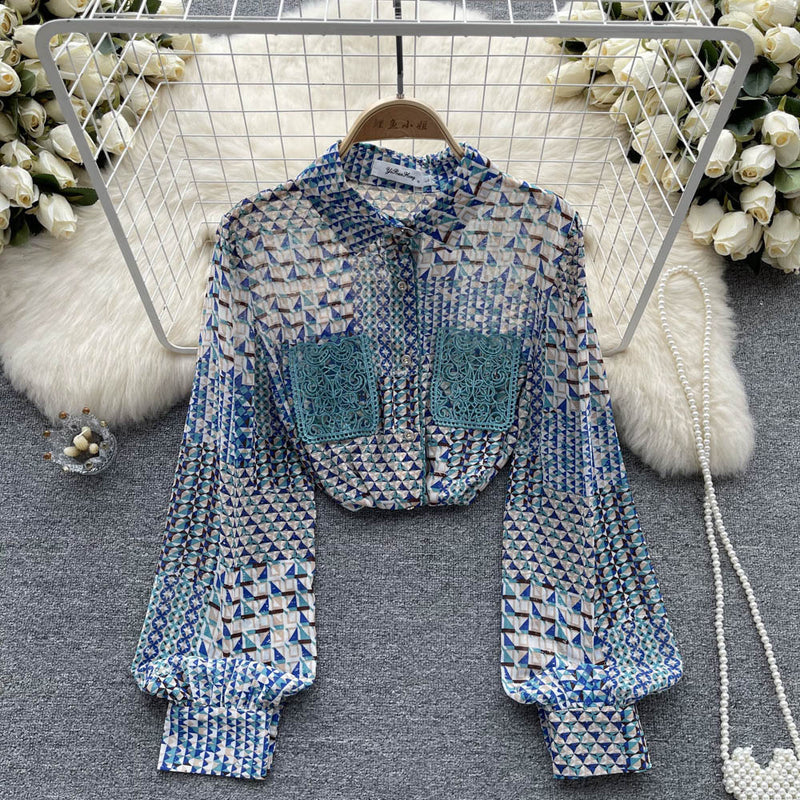 Printed Long Sleeve Chiffon Shirt Women's Early Autumn