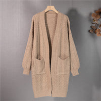 New Knitted Mid Length Cardigan Coat Loose Versatile Women's Sweater