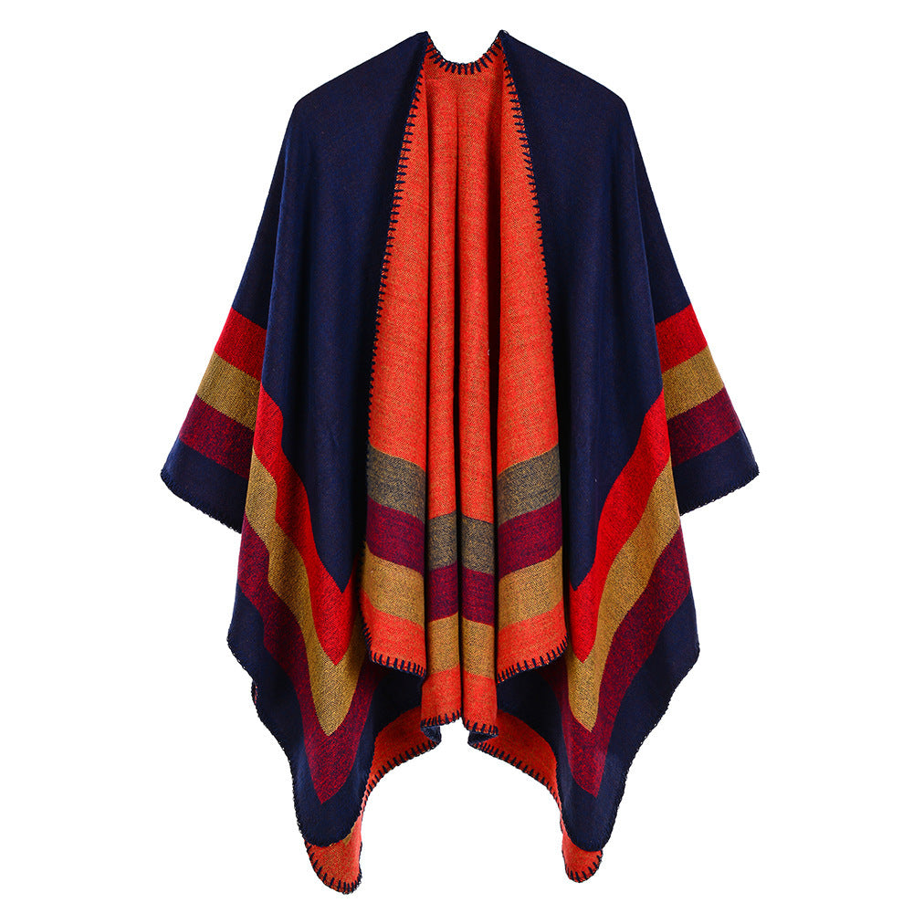 Four-bar large frame split cashmere cloak