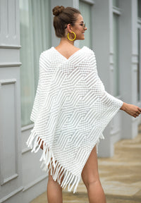 Fringed Cloak Shawl Hair Ball Solid Color Sweater