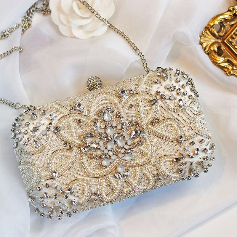 Women's Hand Sewn Rhinestone Chain Evening Bag