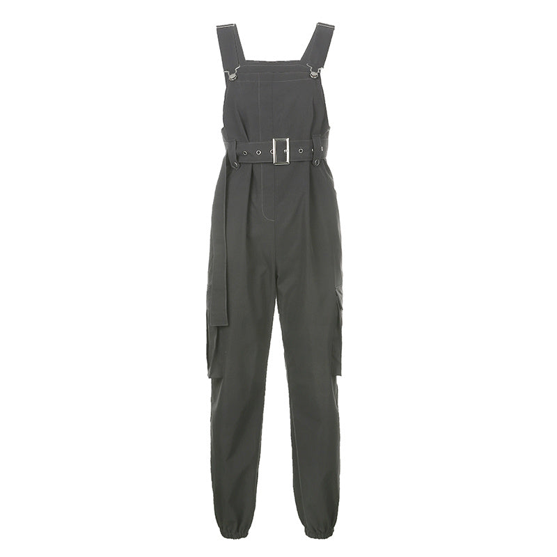 Loose Footband Casual Black Overalls