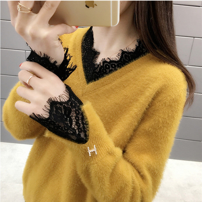 Fashion All-match Ladies Mink Fleece Sweater