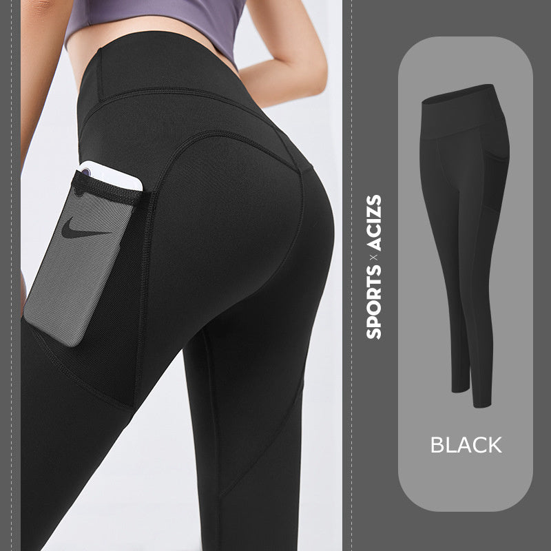 Thin Gym Pants With Buttock Mesh Tight Side Pockets