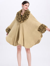 Loose Plus Size Fashion Fox Fur Collar Cloak Cape Women