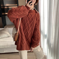 Retro Lazy Round Neck Knitted Sweater Women