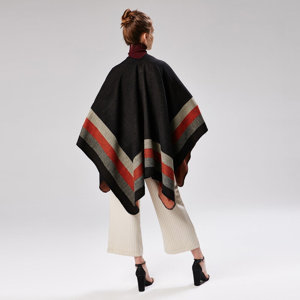 Four-bar large frame split cashmere cloak