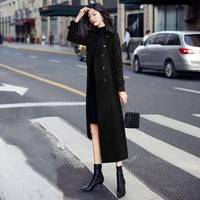 Thick Wool Slim-fit Hepburn Style Ultralong Overknee Overcoat For Women