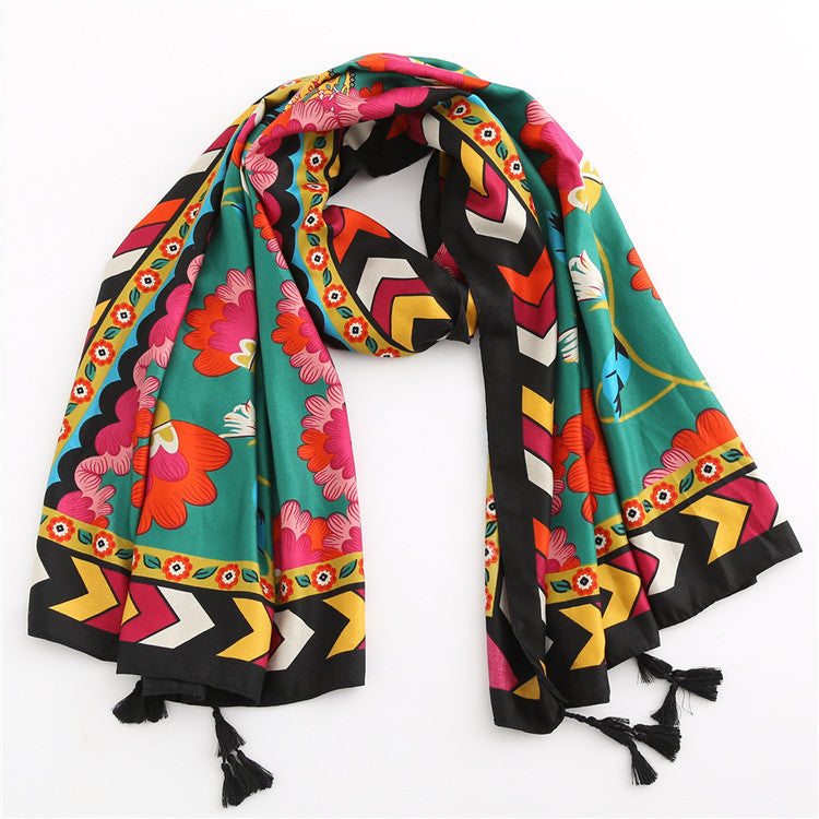 Geometric Flower Pattern Travel Personality All-Match Warm Cotton And Linen Scarf