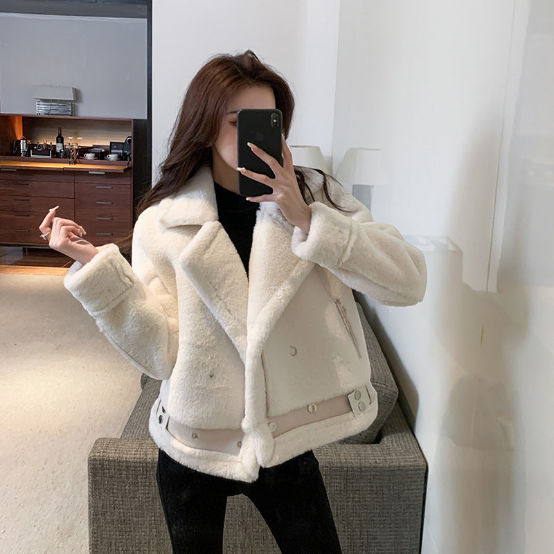 Thick large lapel loose and thin plush jacket