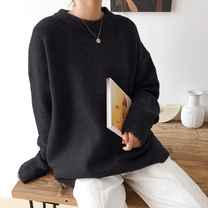 Fall Winter Relaxed Slouchy Round Neck Pullover Solid Top