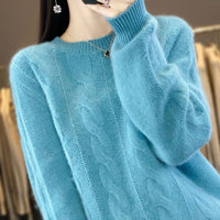 Women's Cable-knit Sweater Knitwear Top Pullover Solid Color Bottoming Shirt