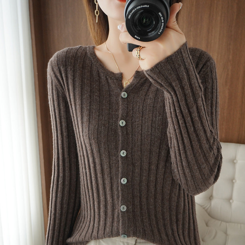 Women's Solid Color Wool Knitted Cardigan Sweater Coat