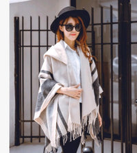 autumn and winter ladies cloak shawl hooded warm tassel scarf shawl dual-use thick shawl