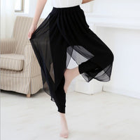 Solid Chiffon Harlem Slacks Fake Two Yoga Leggings