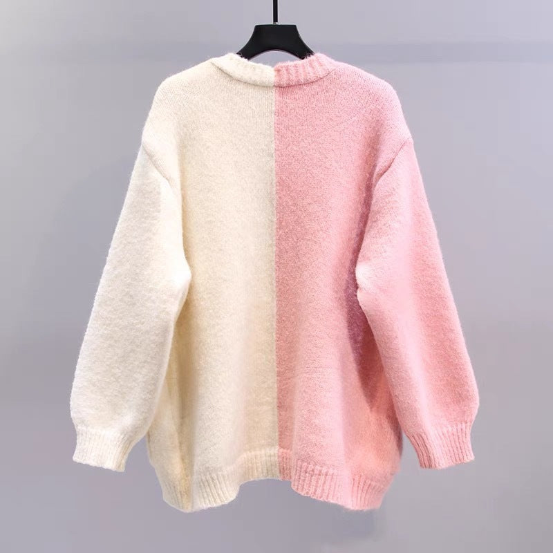 Color Contrast Patchwork Single-breasted Sweater Coat