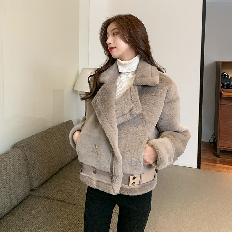 Thick large lapel loose and thin plush jacket