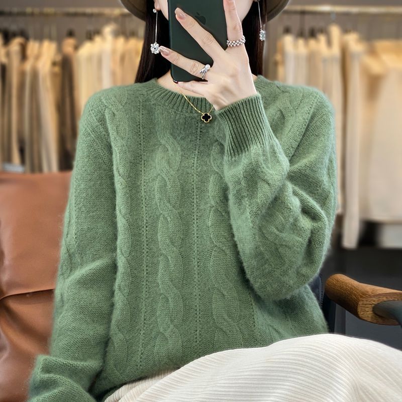 Women's Cable-knit Sweater Knitwear Top Pullover Solid Color Bottoming Shirt