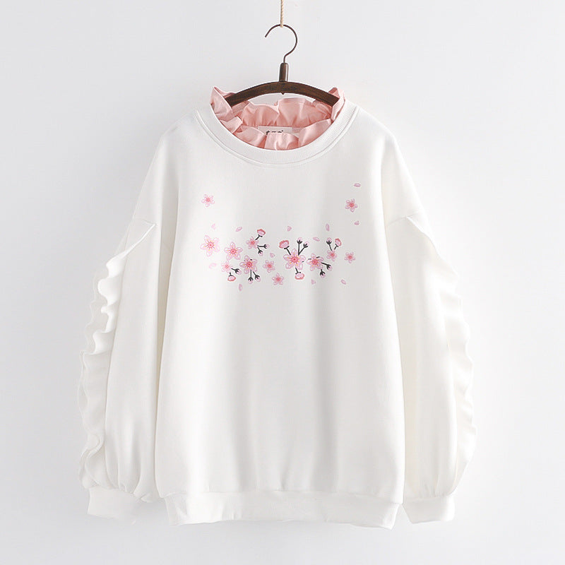 Printed Long Sleeve Non-hoodie Pullover Top