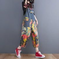 Lean Printed Jeans With Straps And Cropped Trousers For Women