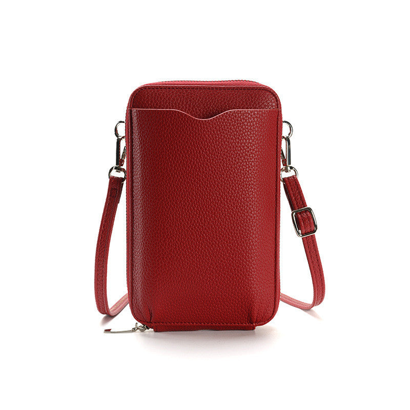 High-quality Lychee Pattern Mobile Phone Bags Women Small Crossbody Shoulder Bag Long Wallet