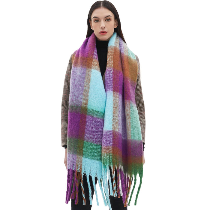 New Circle Yarn Thickened Plus-sized Plaid Scarf Shawl