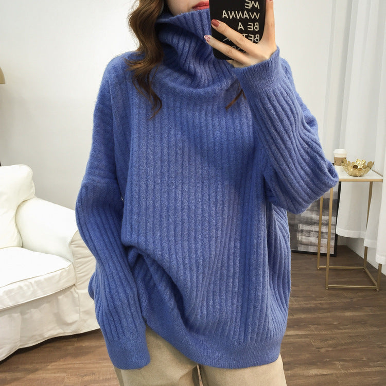 Women's Long Sleeve Loose Turtleneck Knitted Sweater