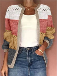 Women's Color Matching Hollow Out Cardigan