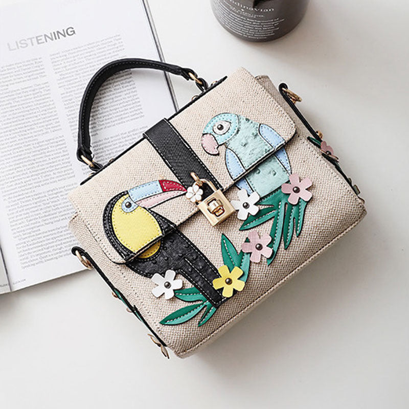 Fashion Two-Color Parrot One Shoulder Messenger Small Square Bag