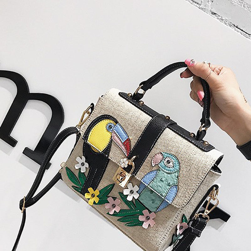 Fashion Two-Color Parrot One Shoulder Messenger Small Square Bag