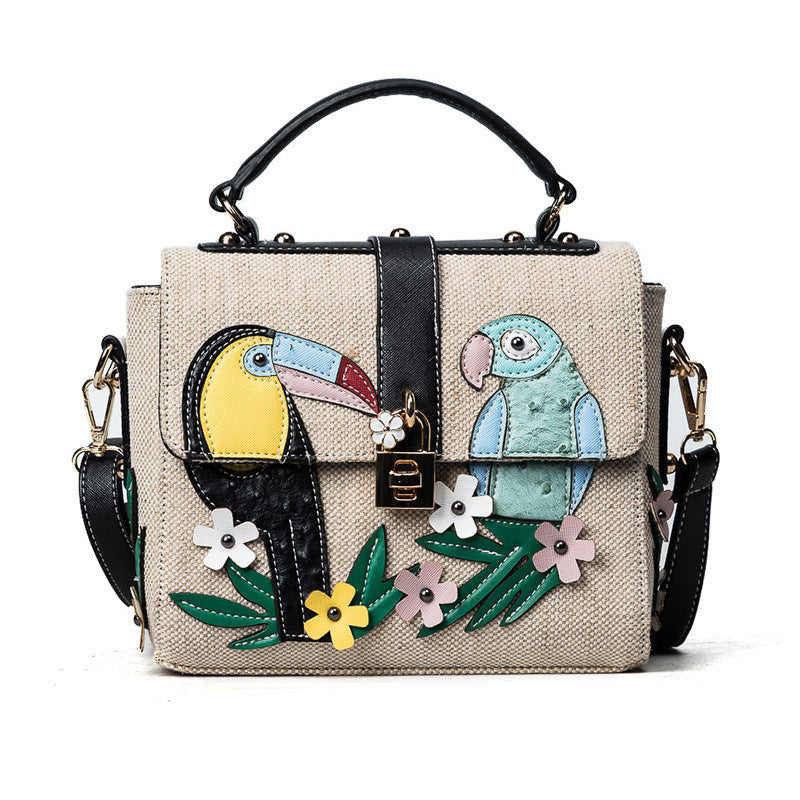 Fashion Two-Color Parrot One Shoulder Messenger Small Square Bag