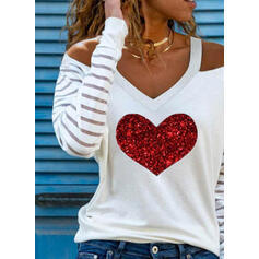 Fashion ladies fashion v off-shoulder printed T-shirt