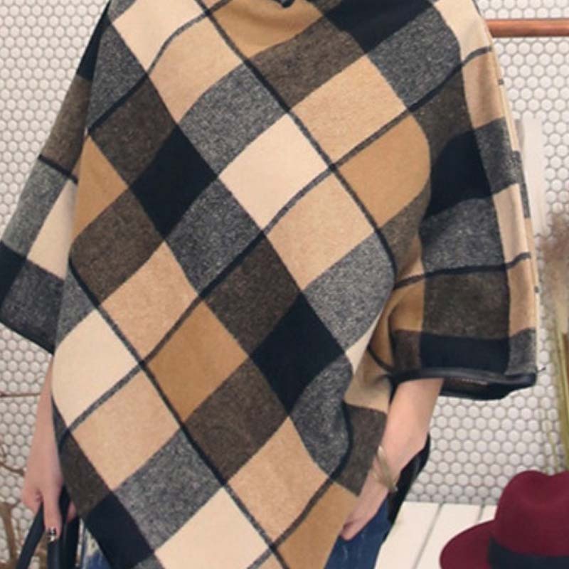 Fashion All-Match Women's Plaid Shawl Woolen Coat