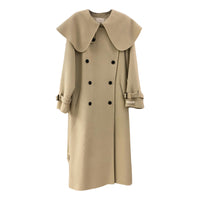 Lapel Double-Breasted Loose Solid Color Long Woolen Coat Women