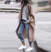 Fashion Long Solid Color Lapel Coat Warm Coat