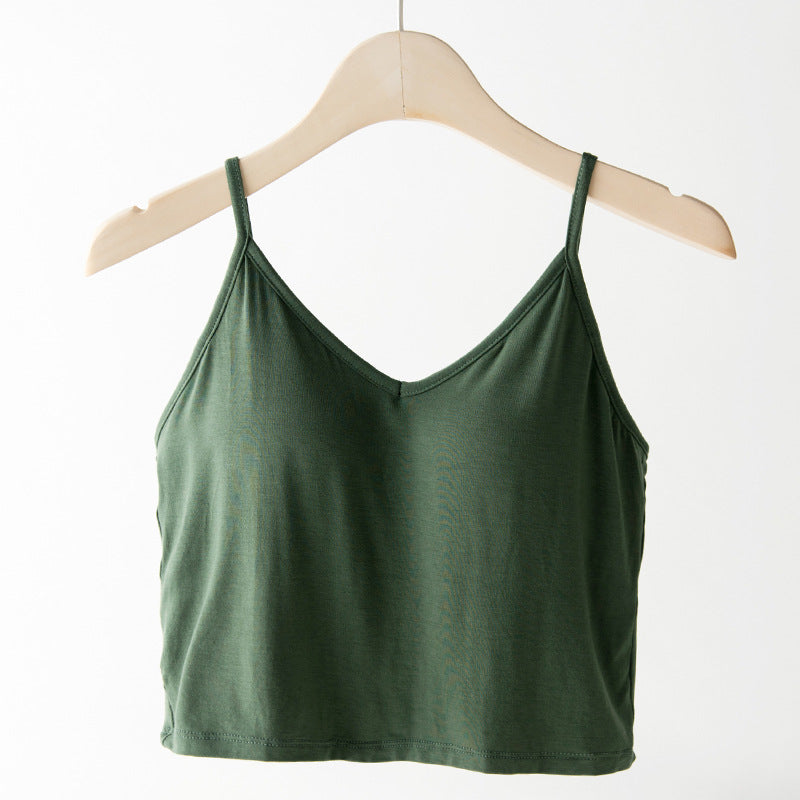 Large U Back Crop-top Spaghetti-strap Vest With Chest Pad Breastfeeding Short