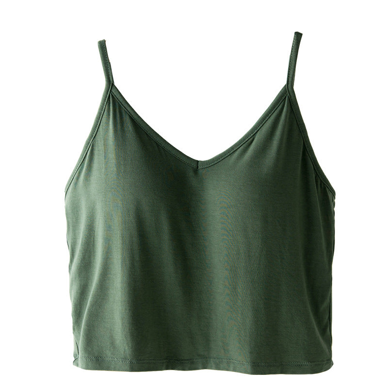 Large U Back Crop-top Spaghetti-strap Vest With Chest Pad Breastfeeding Short