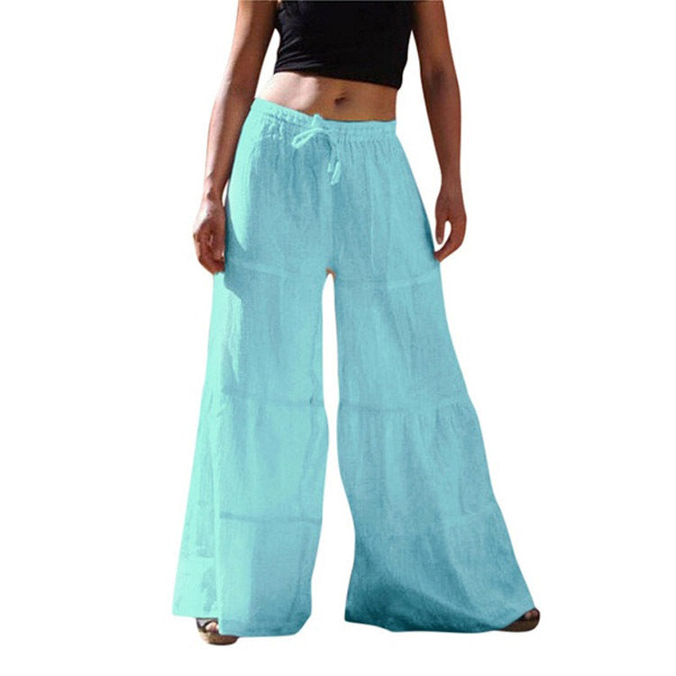 Loose Solid Color Elastic Waist Wide-leg Pants