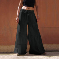 Loose Solid Color Elastic Waist Wide-leg Pants