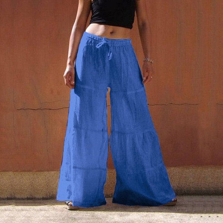 Loose Solid Color Elastic Waist Wide-leg Pants