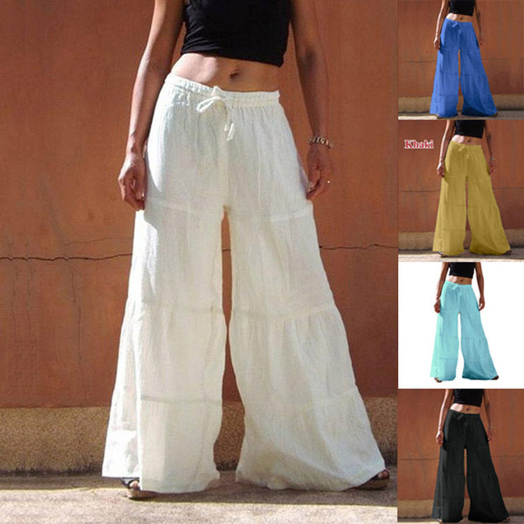 Loose Solid Color Elastic Waist Wide-leg Pants