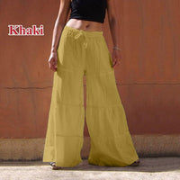 Loose Solid Color Elastic Waist Wide-leg Pants