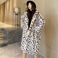 Ladies Fashion Simple Faux Leather Leopard Print Coat