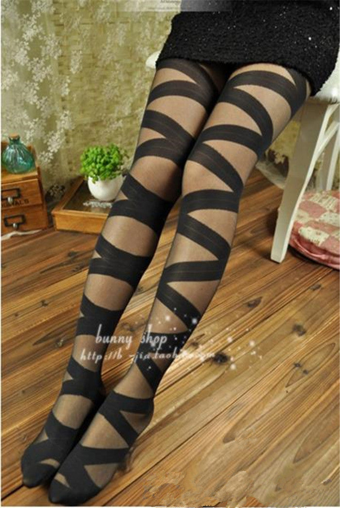 Women's Sexy Tights, Black, Cross, Ultra-thin