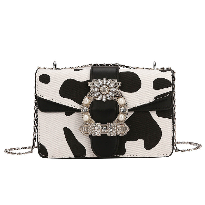 Milk Pattern Western Fashion Chain One-Shoulder Diagonal Small Square Bag